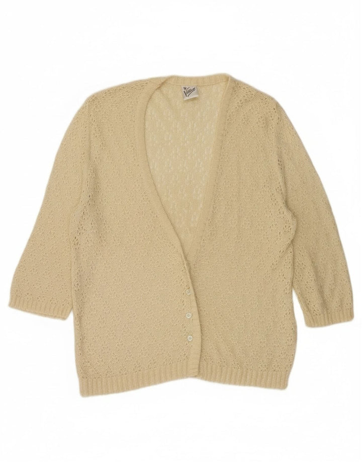 Vintage dame cardigan sweater med 3/4 ærmer IT 44 Medium Beige Viscose