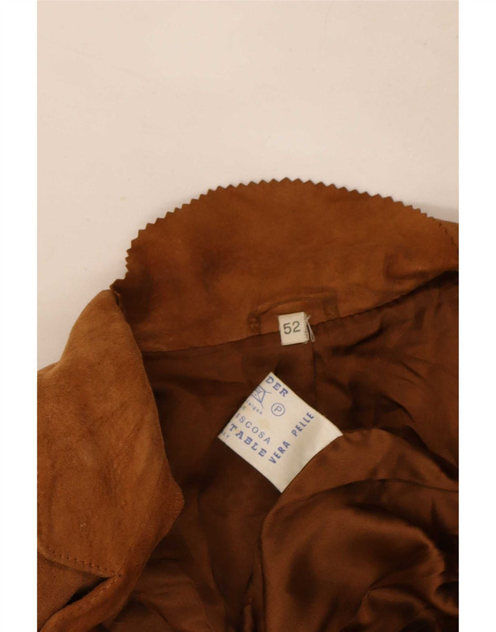 Vintage herre dobbeltradet ruskindsblazerjakke IT 52 XL brunt læder