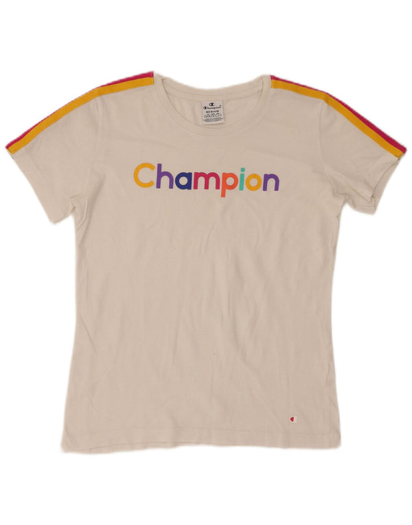 Champion Dame Grafisk T-Shirt Top UK 12 Medium White Colourblock