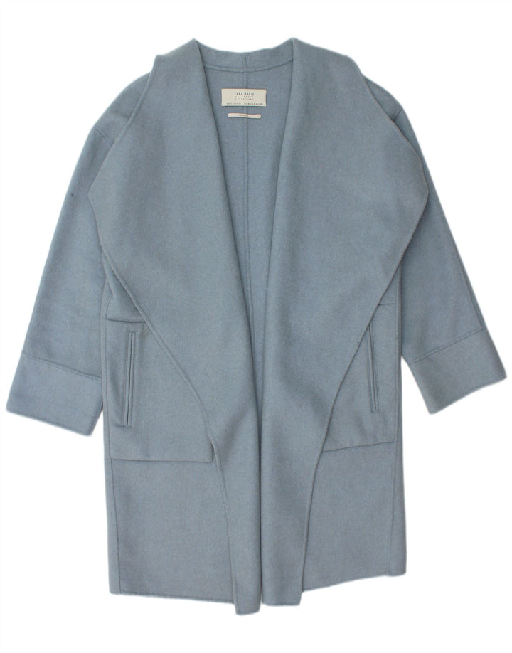 ZARA Womens Open Overcoat UK 14 Medium Blue Wool