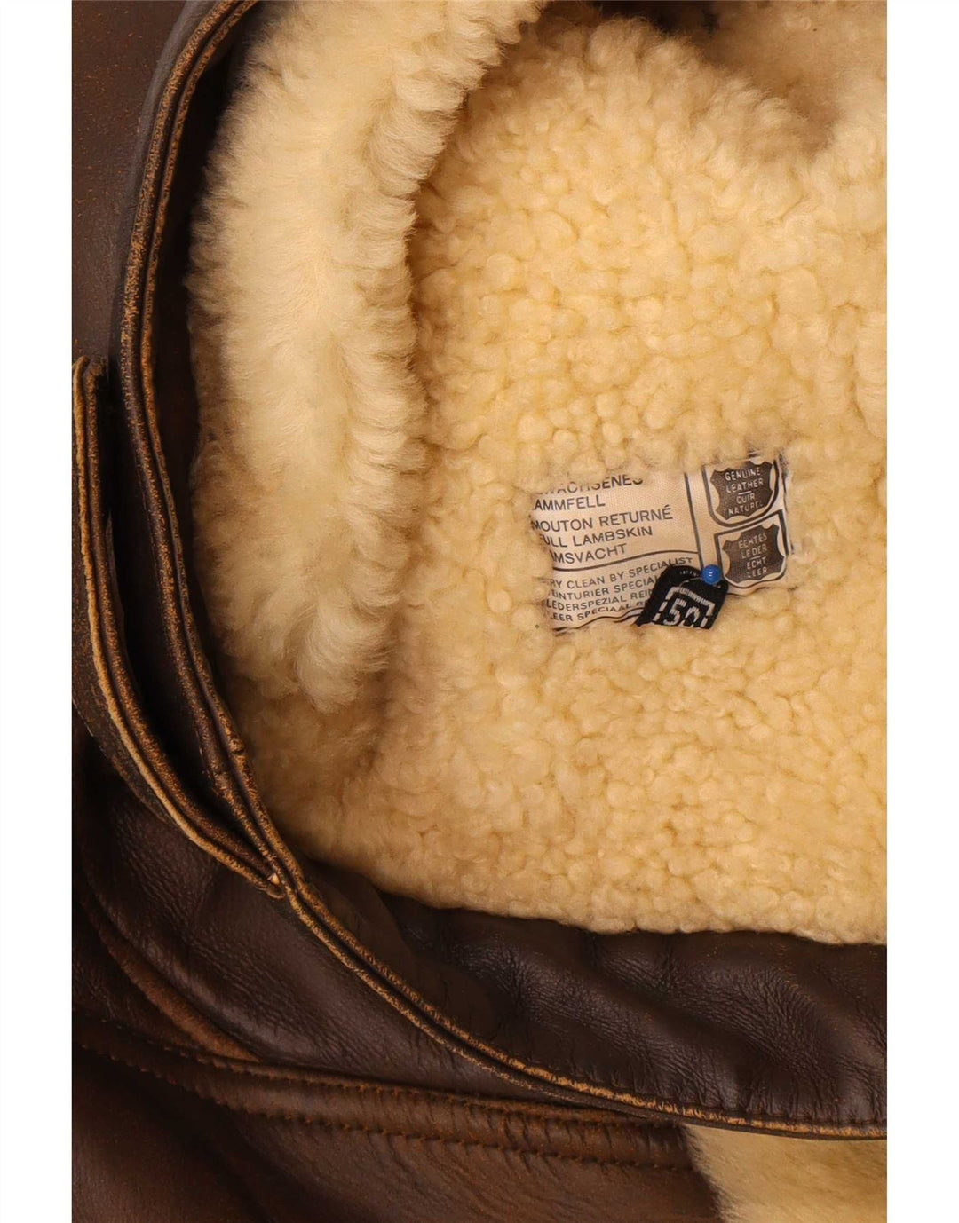 Vintage Herre Shearling Jacket IT 50 Stort brunt læder