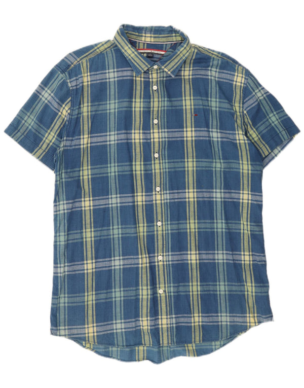 Tommy Hilfiger Kortærmet Herreskjorte 2XL Blå Plaid Bomuld