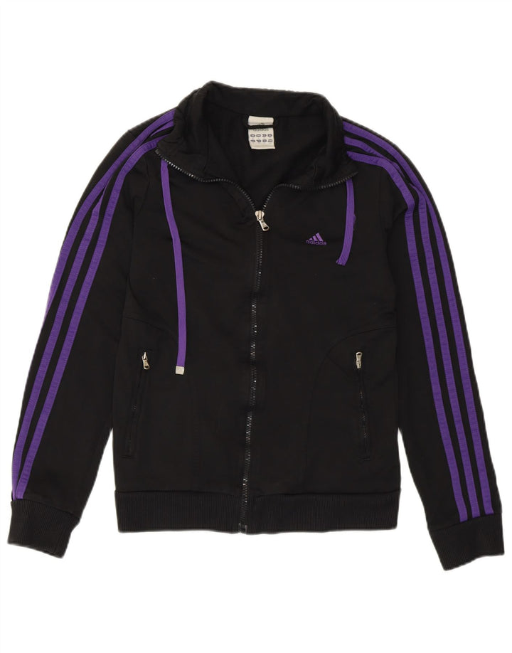 ADIDAS Womens Crop Tracksuit Top Jacket UK 10 Small  Black Polyester