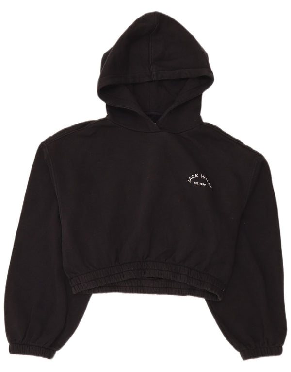 Jack Wills Womens Crop Oversized hættetrøje Jumper UK 8 Small Black Bomuld