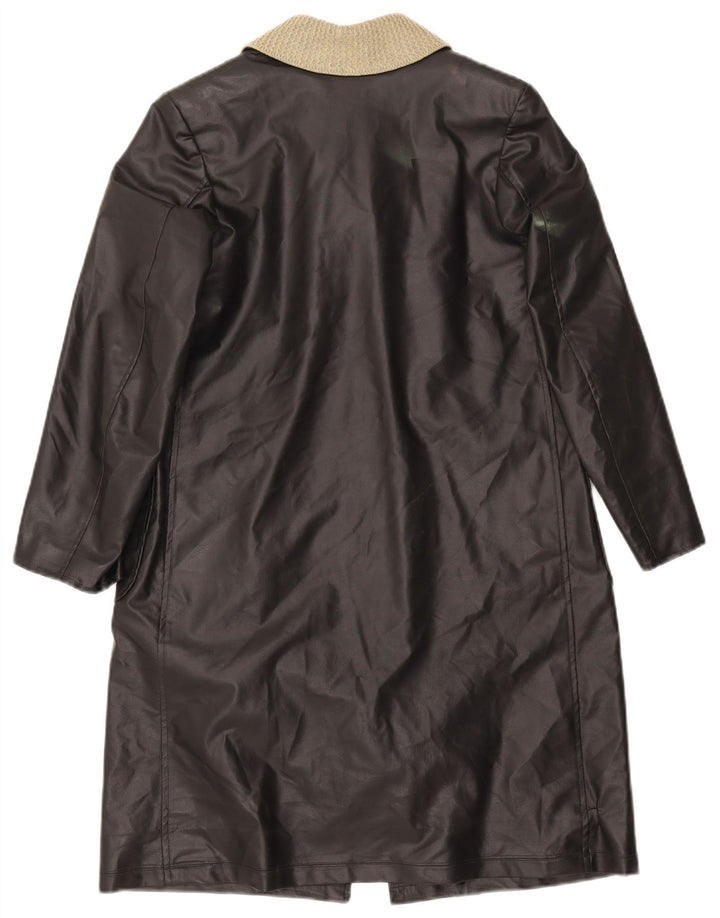 VINTAGE Læderfrakke til kvinder UK 12 Medium Sort Colourblock