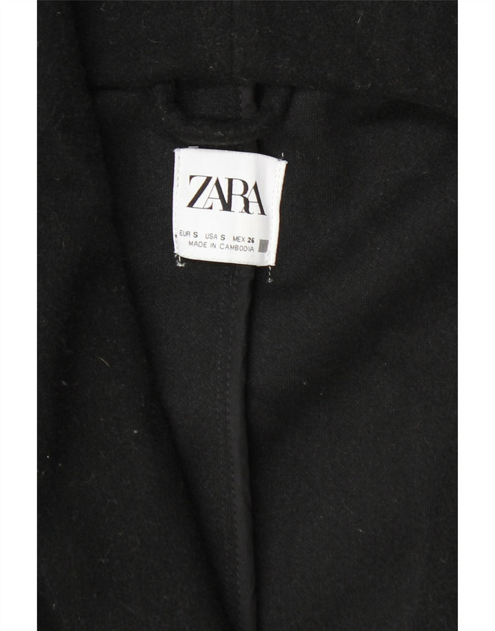 Zara Dame Hætte Oversized Dobbeltradet Frakke UK 10 Small Black