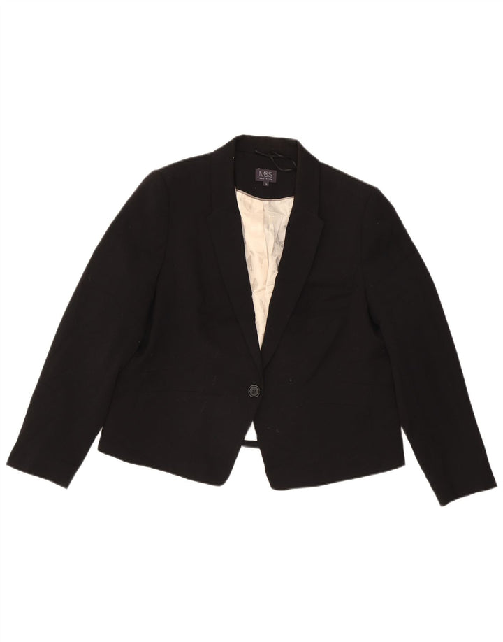 Marks & Spencer Dame 1 Knap Blazer Jakke UK 20 2XL Sort Polyester