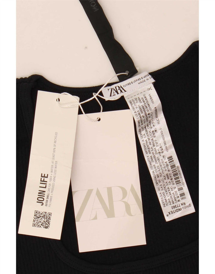 Zara Womens Crop Top Langærmet UK 4 XS Sort Polyamid