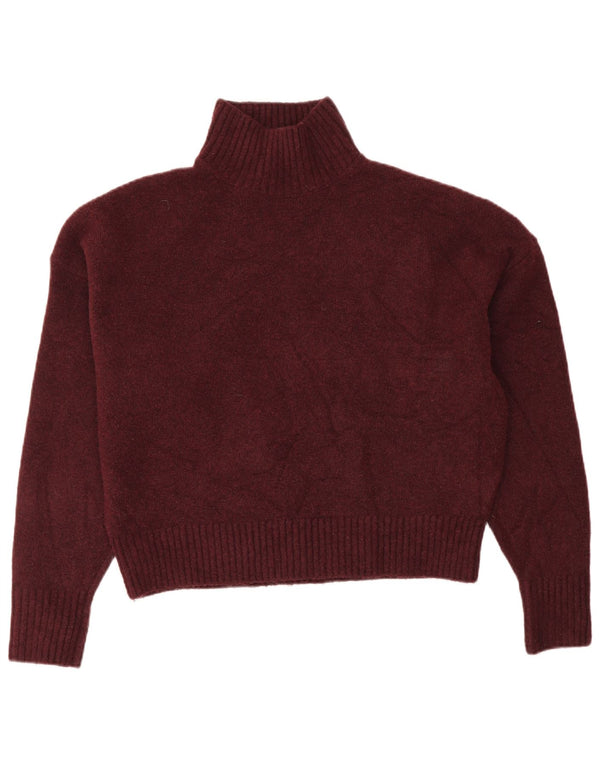 Zara Womens Crop Oversized trøjetrøje med rullehals UK 6 XS Burgundy