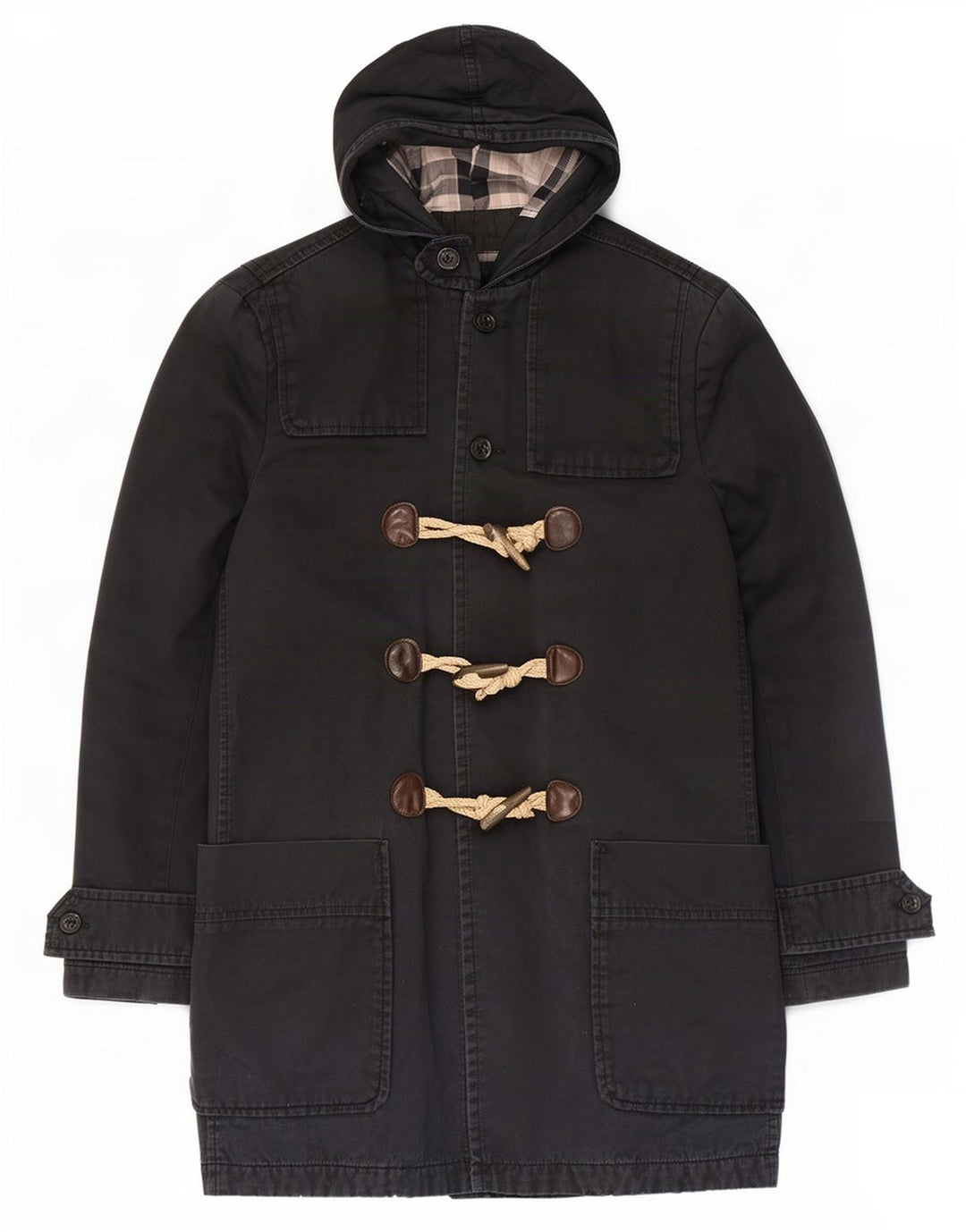 Zara Herre Hooded Duffel Coat UK 36 Small Navy Blue Cotton