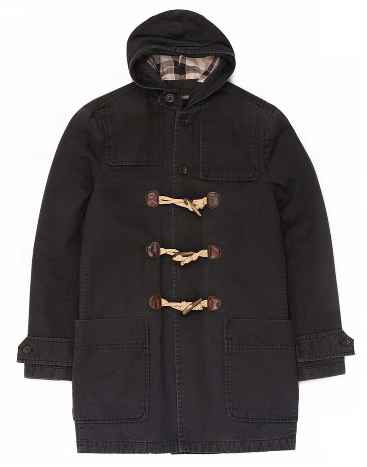 Zara Herre Hooded Duffel Coat UK 36 Small Navy Blue Cotton