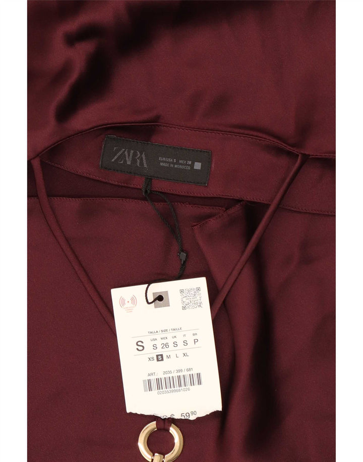 Zara Dame Halter Dress UK 10 Small Bourgogne Polyester