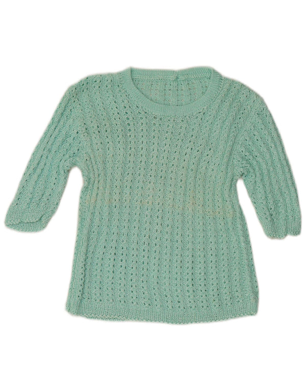 Vintage dame 3/4 ærmet bådhalstrøje trøje UK 6 XS turkis