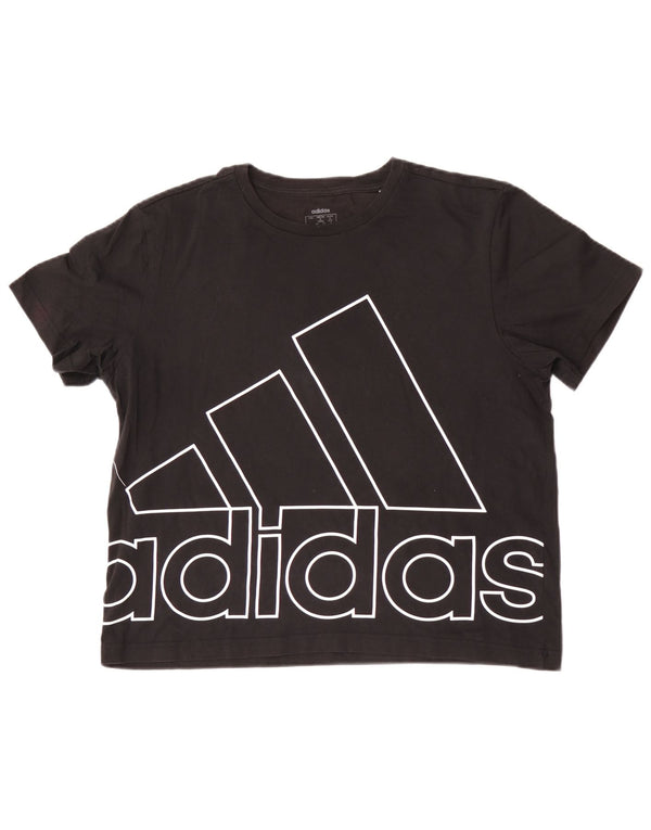 Adidas Womens Crop Graphic T-Shirt Top UK 12/14 Medium Black Cotton