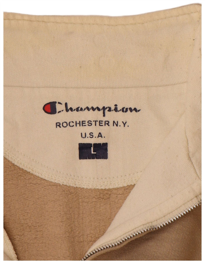 Champion Herre Zip Neck Sweatshirt Jumper Stor Beige Bomuld
