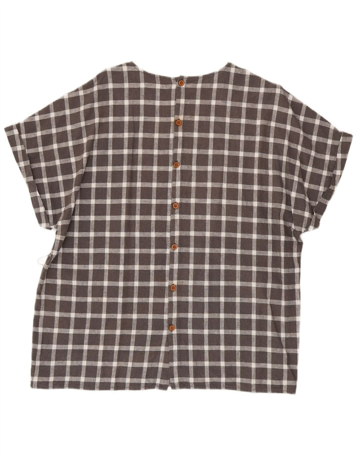 Zara Kortærmet Oversized skjortebluse til kvinder UK 14 Medium Grey Check