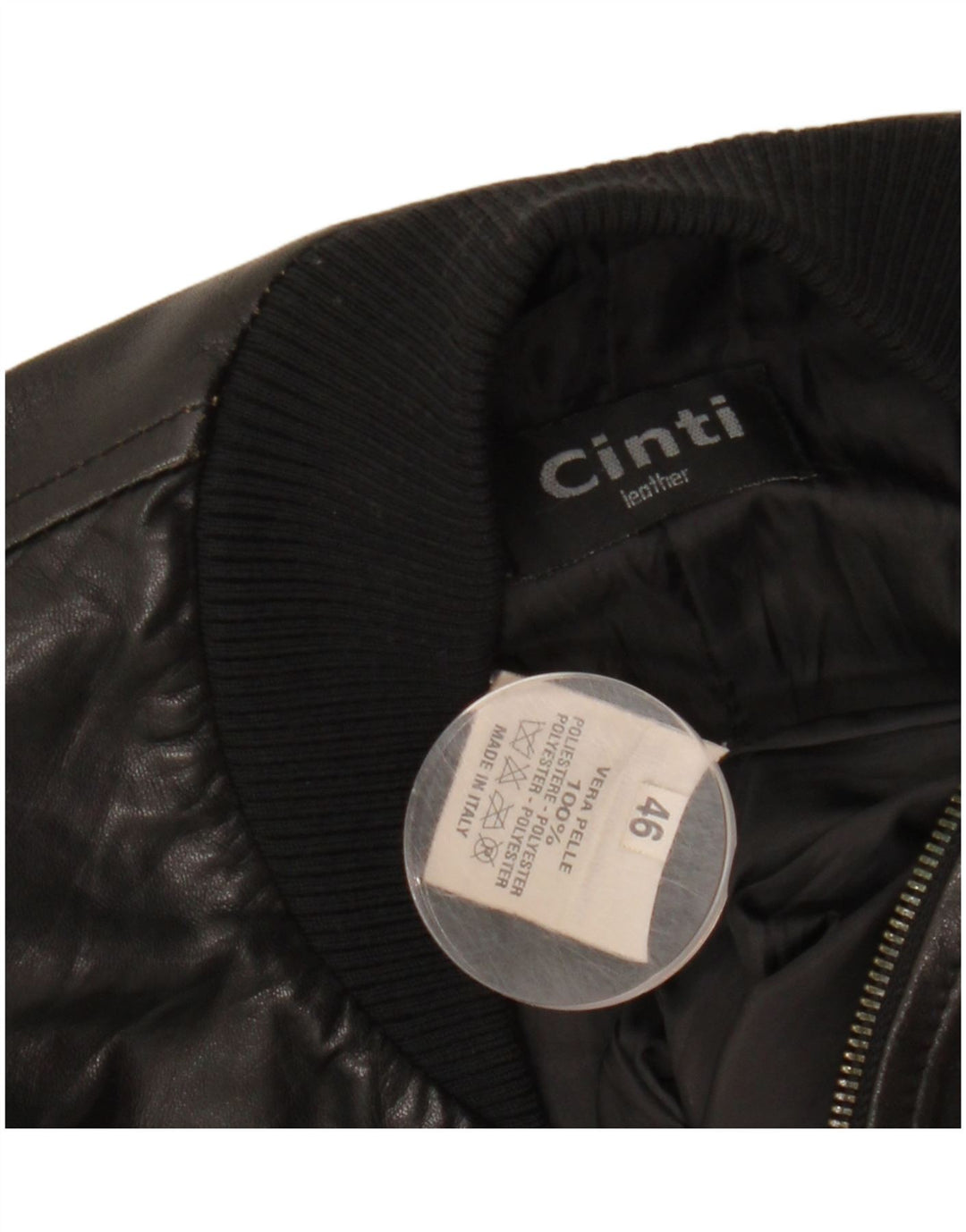 CINTI Womens Crop Bomber Læderjakke IT 46 Stor sort læder