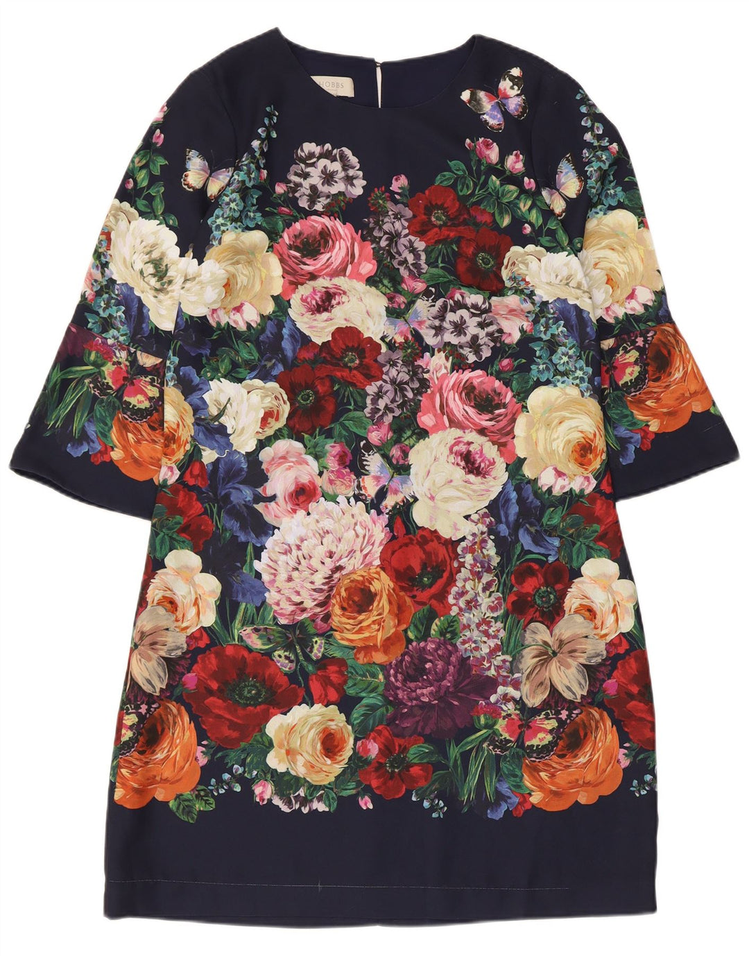 Hobbs Dame 3/4 ærme Skift Kjole UK 12 Medium Flerfarvet Blomster