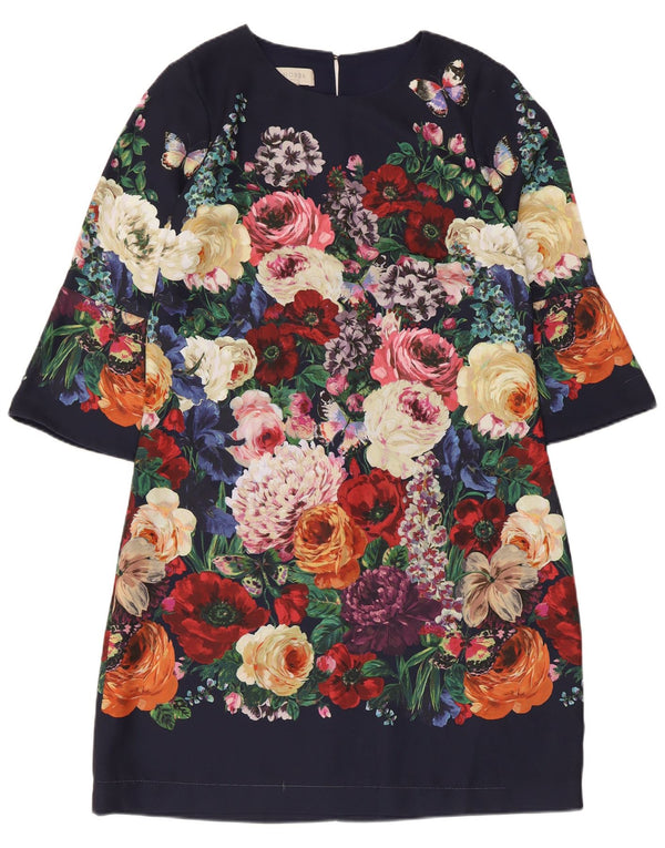 Hobbs Dame 3/4 ærme Skift Kjole UK 12 Medium Flerfarvet Blomster