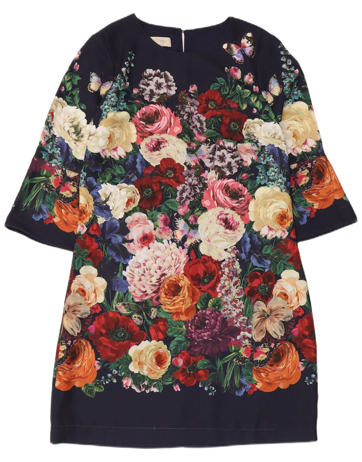 Hobbs Dame 3/4 ærme Skift Kjole UK 12 Medium Flerfarvet Blomster