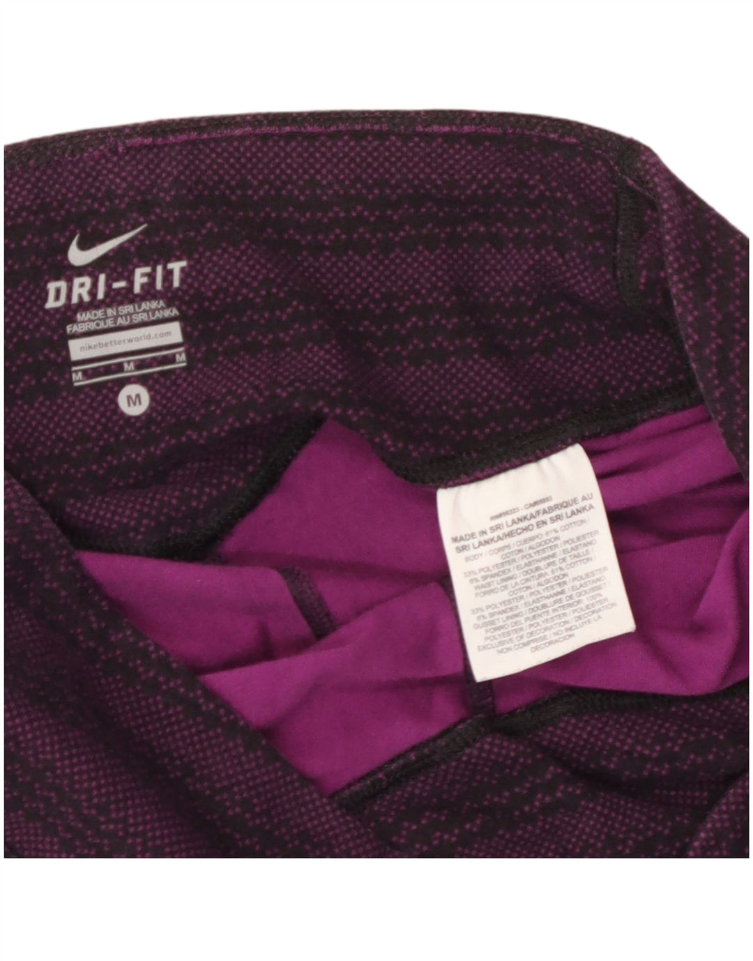 NIKE Dame Dri Fit Capri Leggings UK 14 Medium lilla stribet bomuld