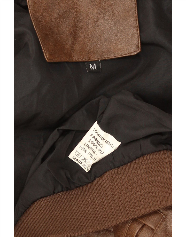 Vintage herre militær imiteret læderjakke UK 38 medium brun polyethylen
