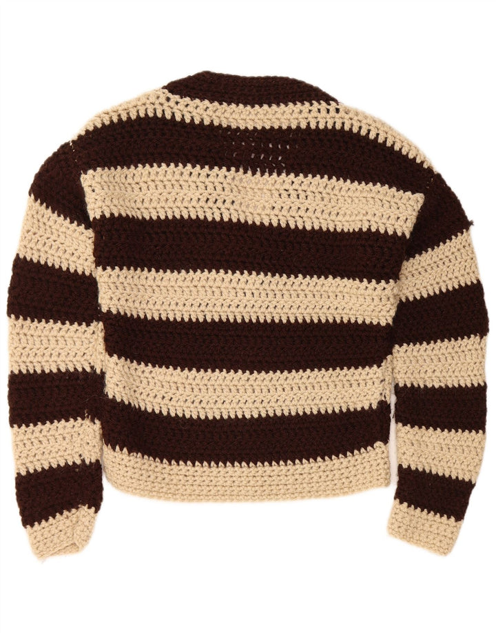 Vintage Dame V-hals sweater UK 12 Medium Brun Stribet