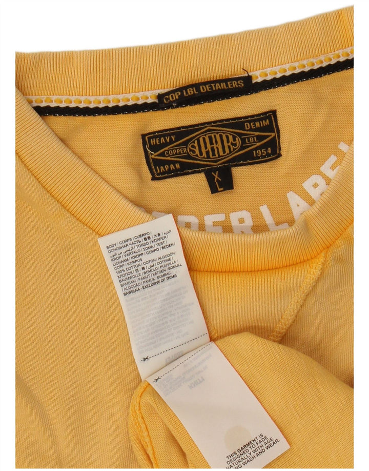 SUPERDRY Herre grafisk T-shirt top XL gul bomuld