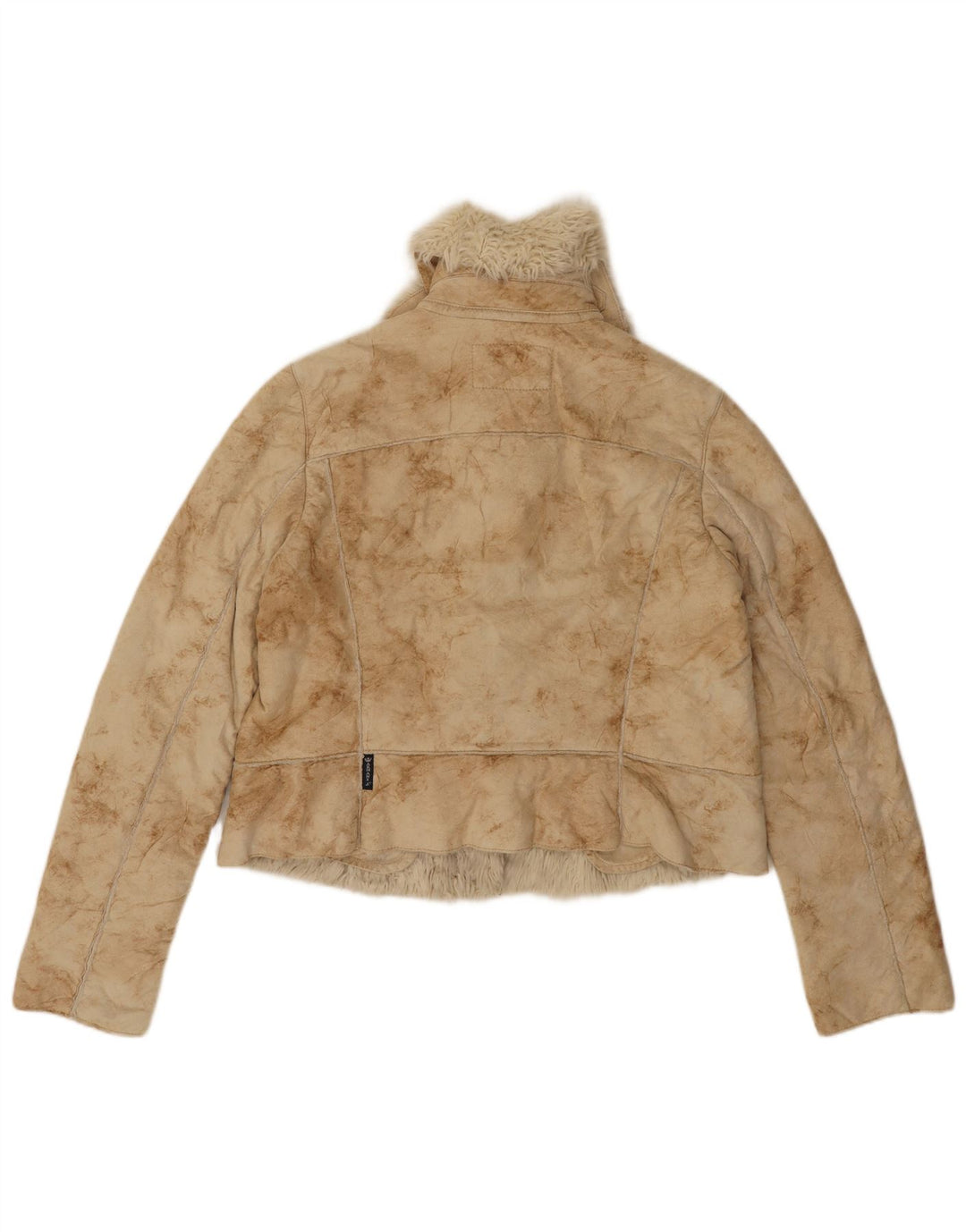 Armani Jeans Dame Crop Sherpa Jacket IT 44 Medium Beige Tie Dye Akryl