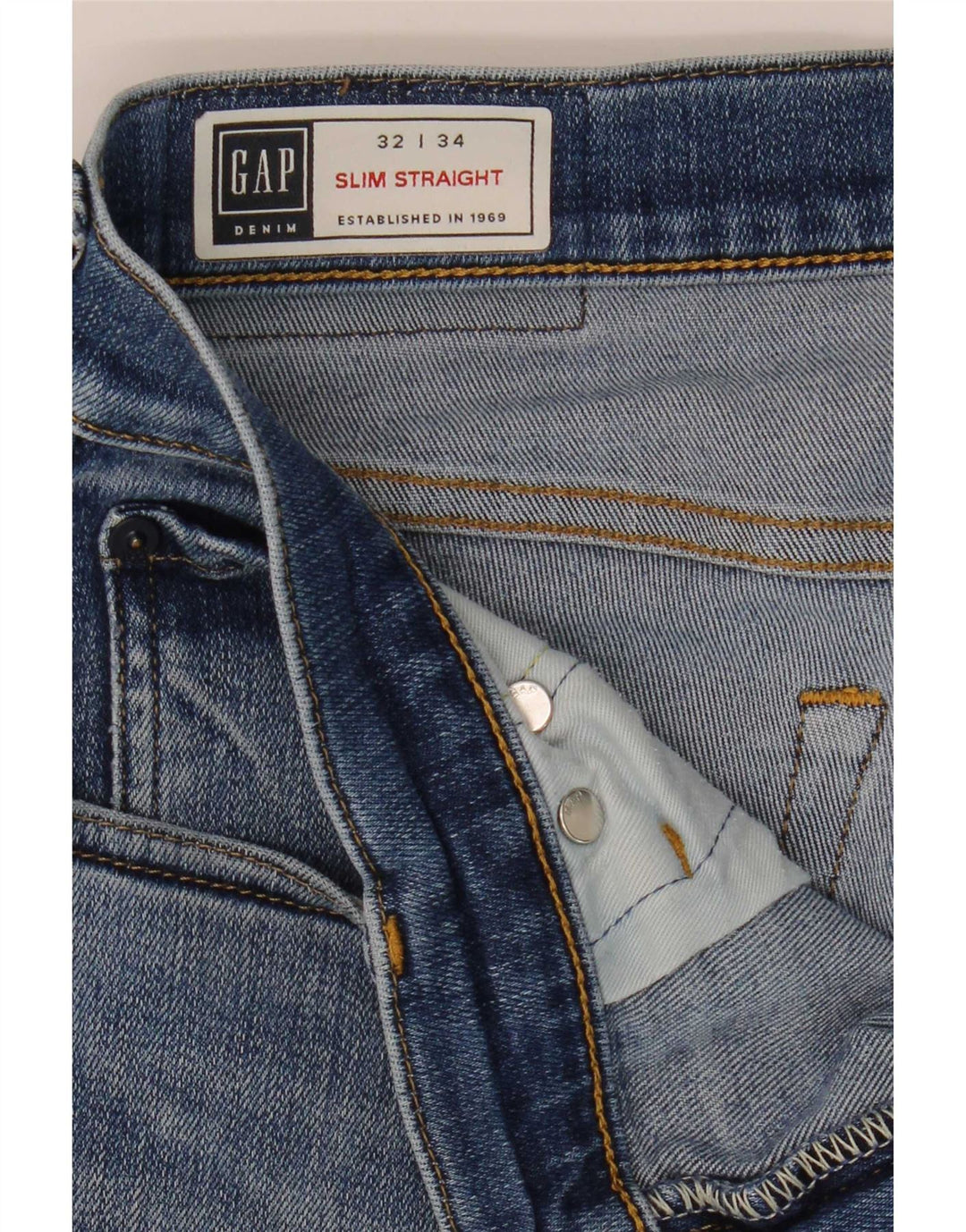 Gap Herre Distressed Slim Straight Jeans W32 L34 Blå Bomuld