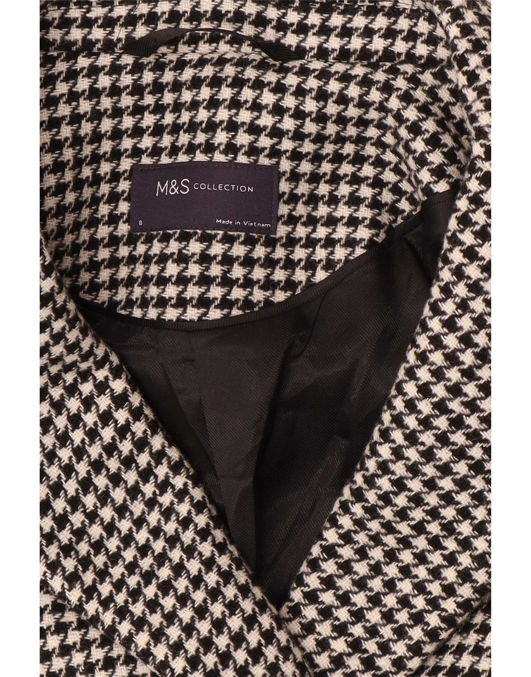 Marks & Spencer Double Breasted frakke til kvinder UK 8 Small Black Houndstooth