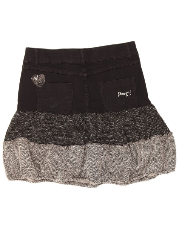 Desigual Dame Tiered Nederdel EU 36 Small W28 Black Colourblock Bomuld