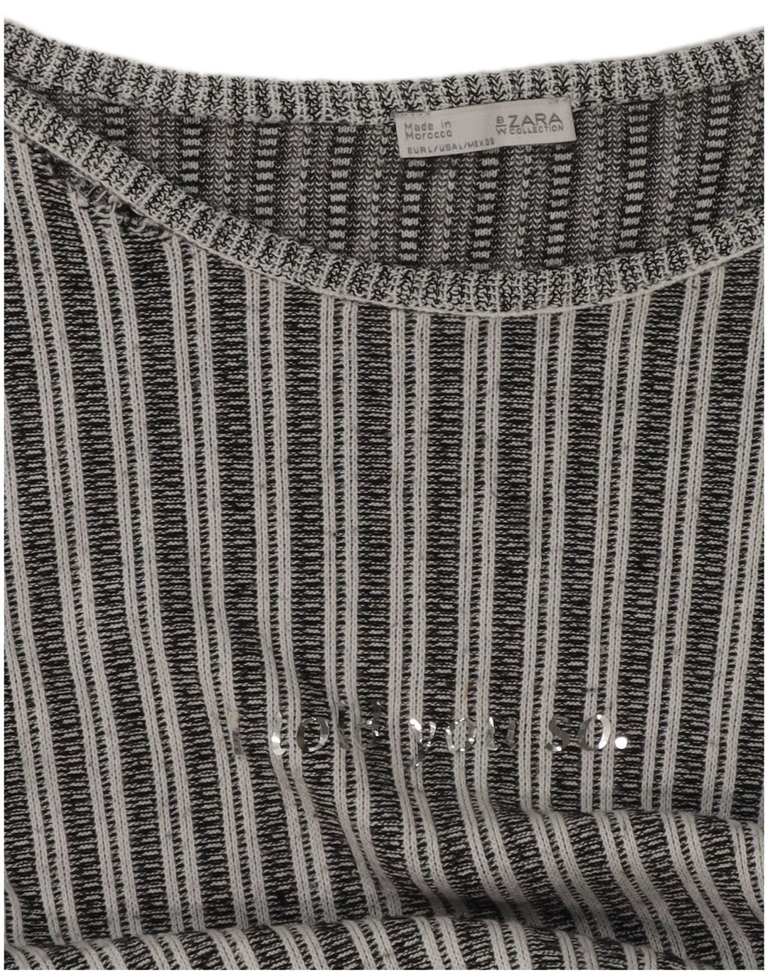 Zara Dame Langærmet Bluse Top UK 16 Stor Sort Stribet