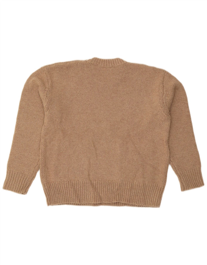 Zara Dame Oversized Crew Neck Jumper Sweater UK 10 Small Beige Polyester