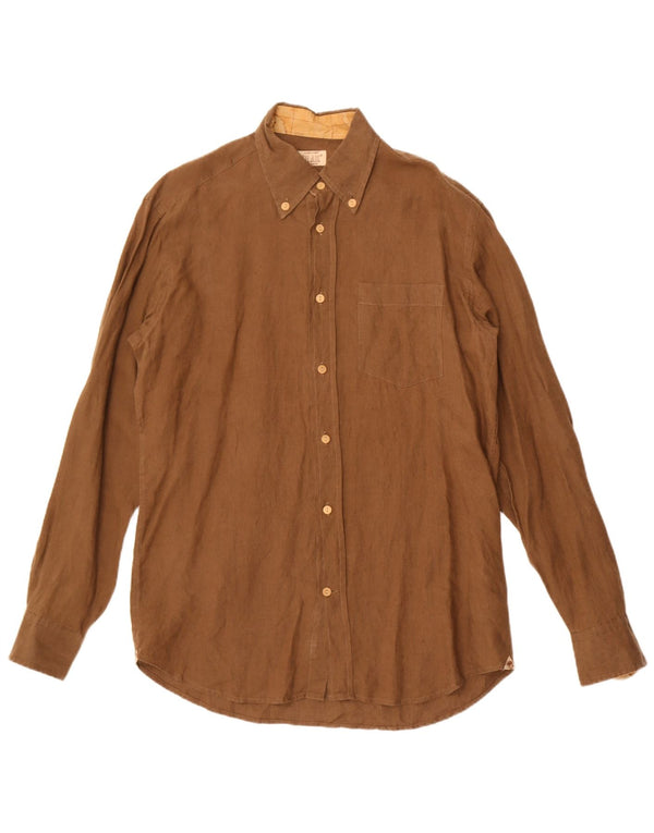 ALVIERO MARTINI Mens Shirt Size 40 Medium Brown Linen