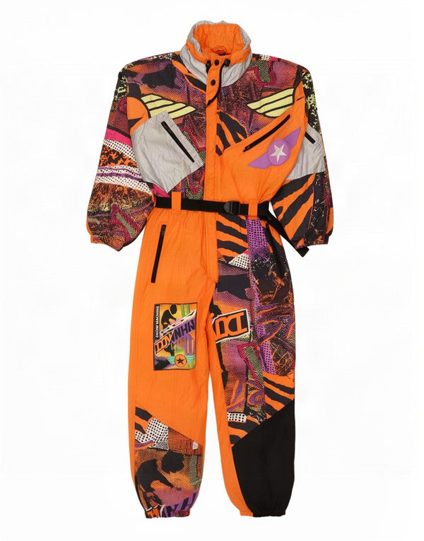 Vintage Piger Grafisk Hætte Ski Jumpsuit 11-12 år Orange Colourblock