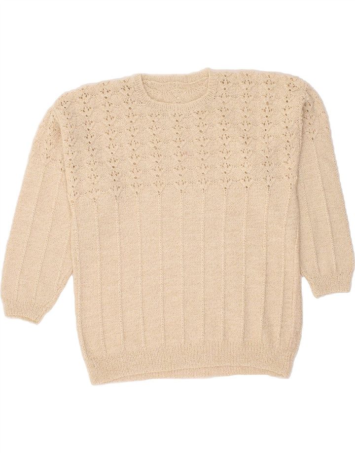 VINTAGE Womens Crew Neck Jumper Sweater UK 14 Medium Beige Vintage Vintage and Second-Hand Vintage from Messina Hembry 