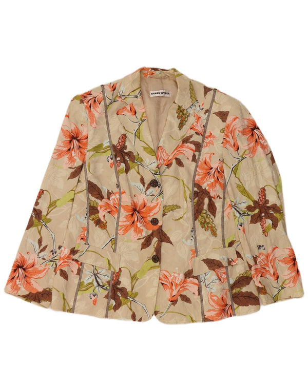 GERRY WEBER Dame 3/4-ærmet blazerjakke UK 20 2XL Beige Floral
