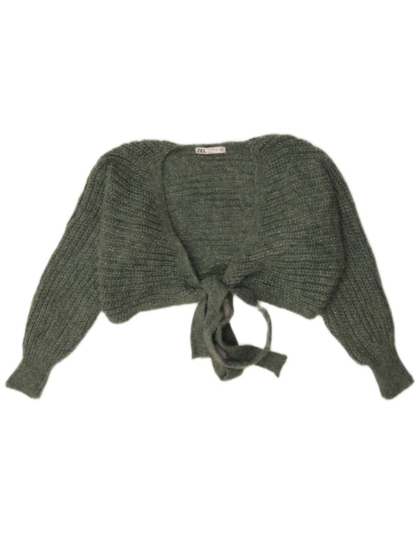 Zara Womens Crop Oversized Bolero Jumper UK 10 Small Green Bomuld