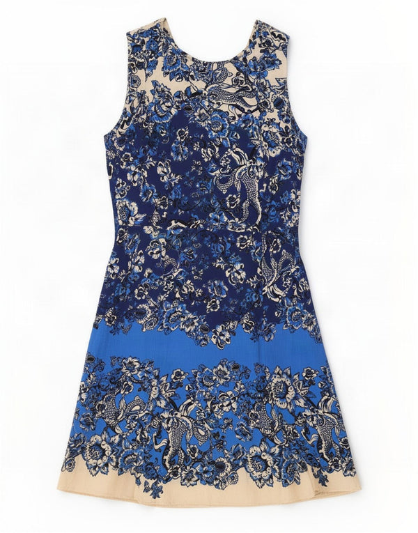 Desigual Dame Ærmeløs A-Line Kjole EU 38 Medium Blue Floral Viscose