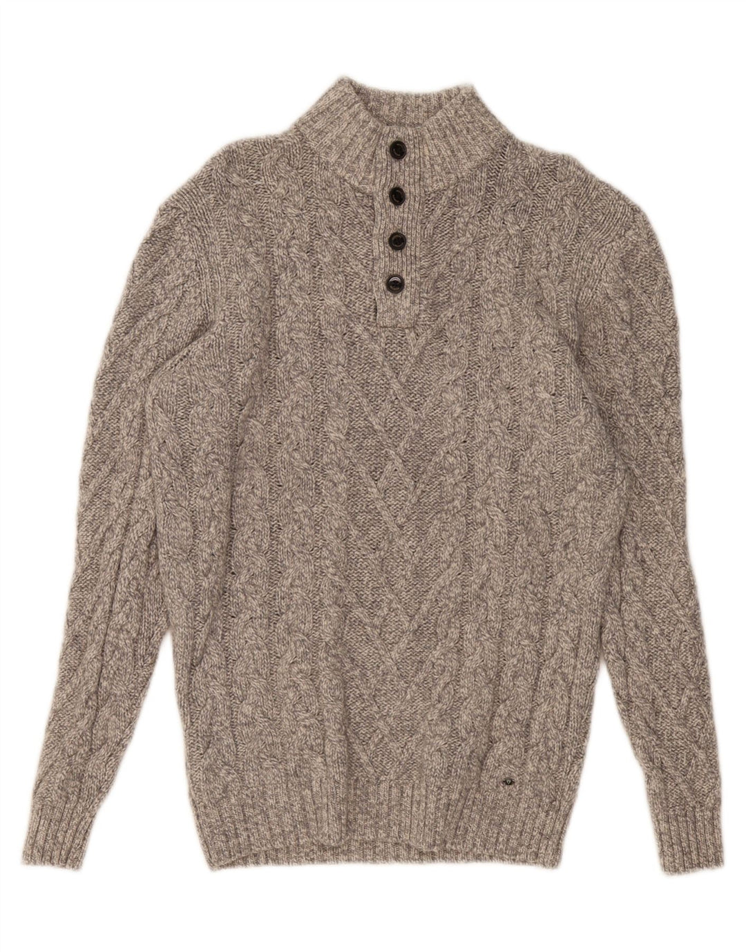 WESTBURY Herre Button Neck Jumper Sweater Medium Grey Uld