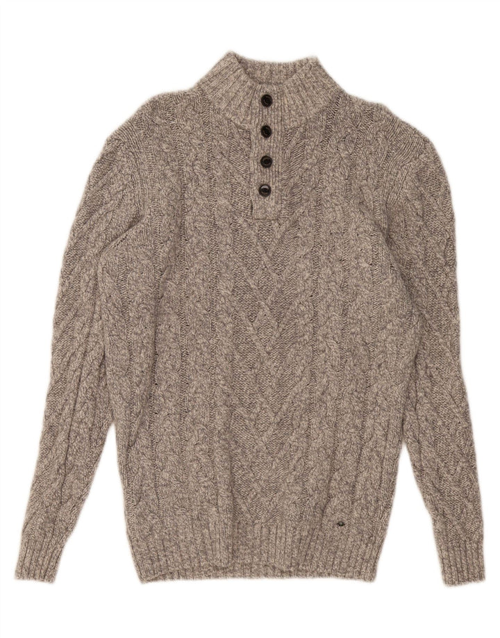 WESTBURY Herre Button Neck Jumper Sweater Medium Grey Uld