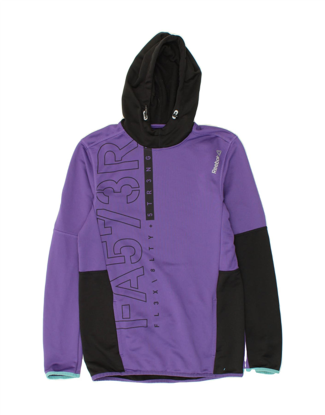 REEBOK Mens Graphic Hoodie Jumper Small Purple Colourblock Polyester | Vintage Reebok | Thrift | Second-Hand Reebok | Used Clothing | Messina Hembry 