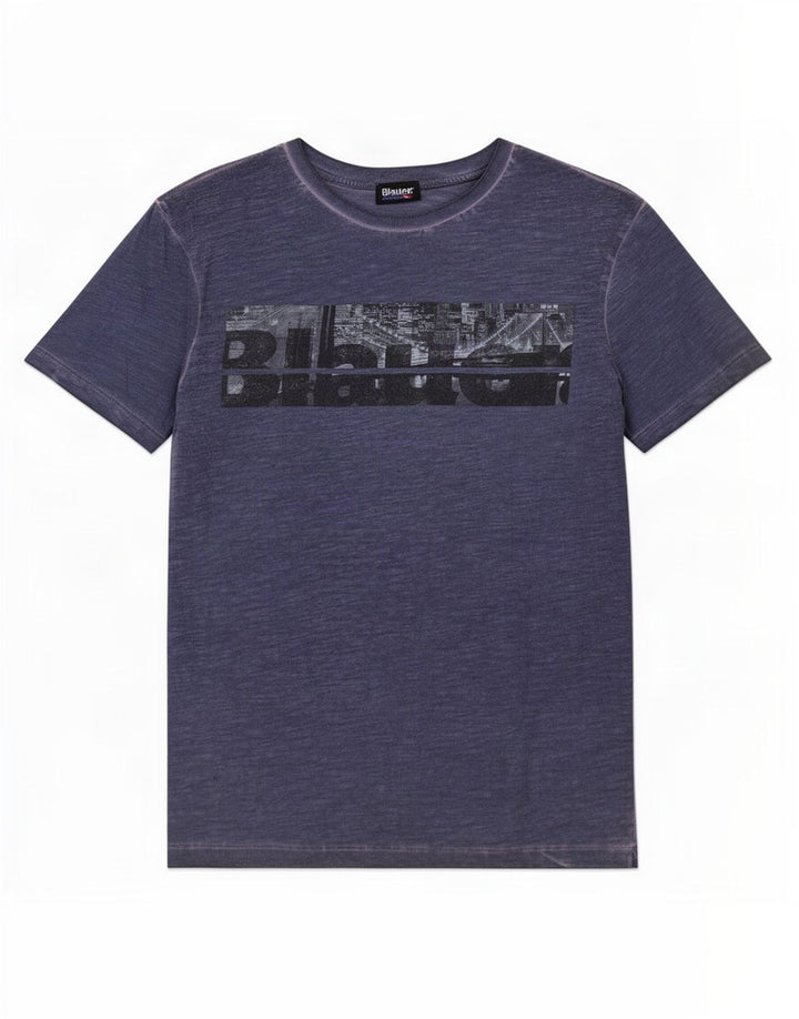 Blauer Herre grafisk T-shirt Top Medium Navy Blue