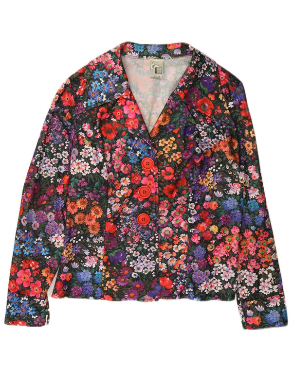 Vintage dame 3-knaps blazerjakke UK 14 Medium Multicolored Floral