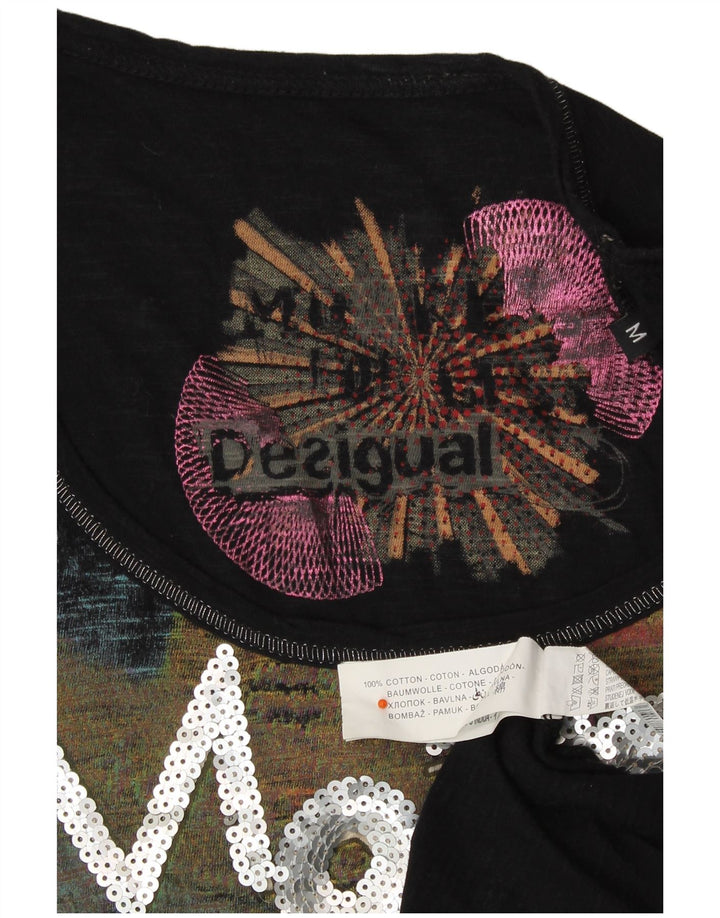 DESIGUAL Kvinders grafisk top Langærmet UK 12 Medium Black Designer