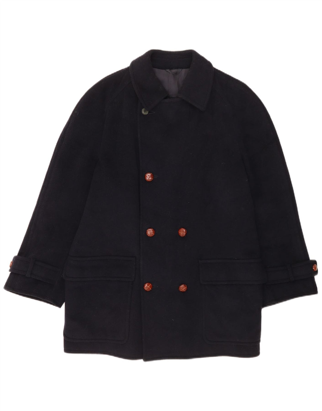 Les Copains Herre Double Breasted Coat UK 36 Small Navy Blue Wool