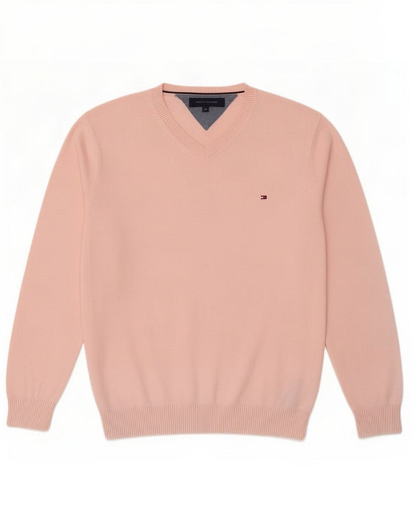 Tommy Hilfiger Mens V-Neck Jumper Sweater Medium Pink Cotton