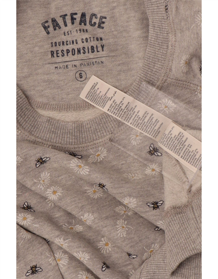 FAT FACE Dame Sweatshirt Jumper UK 6 XS Grå blomsterbomuld