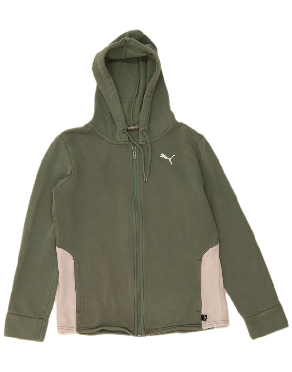 Puma Womens Zip Hoodie Sweater UK 10 Small Green Colourblock Cotton